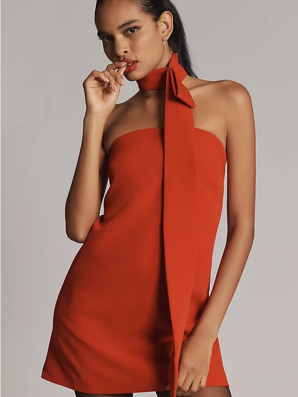 Grey Lab Red A-Line Mini Dress with Neck Tie